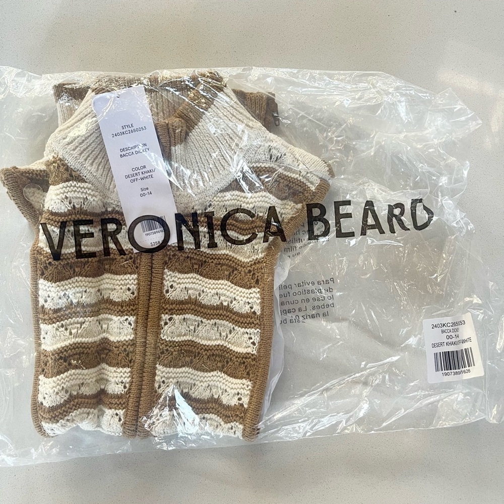 $258 NWT Veronica Beard Ariana Dickey Jacket insert dual zip tan white stripe